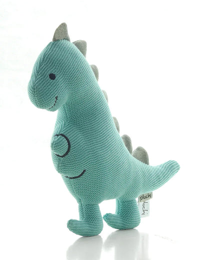 Pluchi Blue Cute Dino Soft Toy-Promotes Tactile Stimulation-Easily Washable-Knitted Soft Toy-Plush Cuddly Toy For Newborn