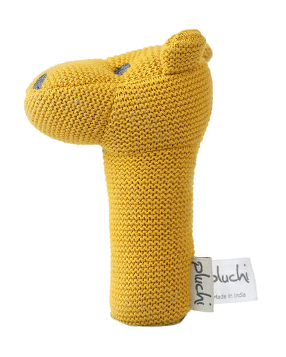Pluchi Yellow Rattle Hippo Soft Toy-Promotes Tactile Stimulation-Easily Washable-Knitted Soft Toy-Plush Cuddly Toy For Newborn