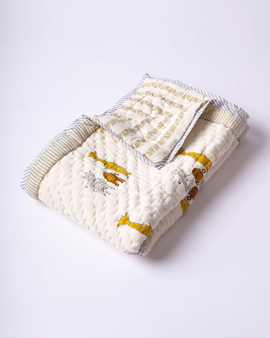 Torii Quilt for Baby-100% Cotton Muslin-Ultra Soft & Breathable-Cream-Wild Life-0 to 24M