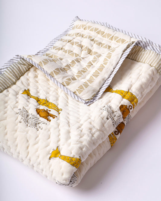 Torii Quilt for Baby-100% Cotton Muslin-Ultra Soft & Breathable-Cream-Wild Life-0 to 24M