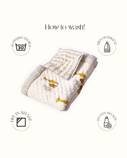Torii Quilt for Baby-100% Cotton Muslin-Ultra Soft & Breathable-Cream-Wild Life-0 to 24M