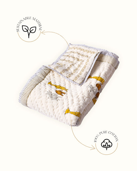 Torii Quilt for Baby-100% Cotton Muslin-Ultra Soft & Breathable-Cream-Wild Life-0 to 24M