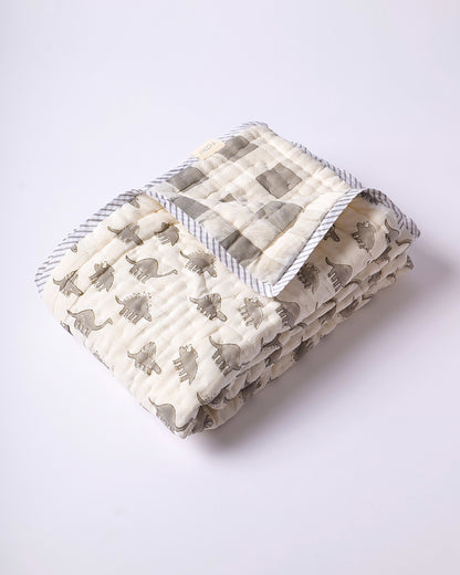 Torii Quilt for Baby-100% Cotton Muslin-Ultra Soft & Breathable-Cream-Dino-0 to 24M