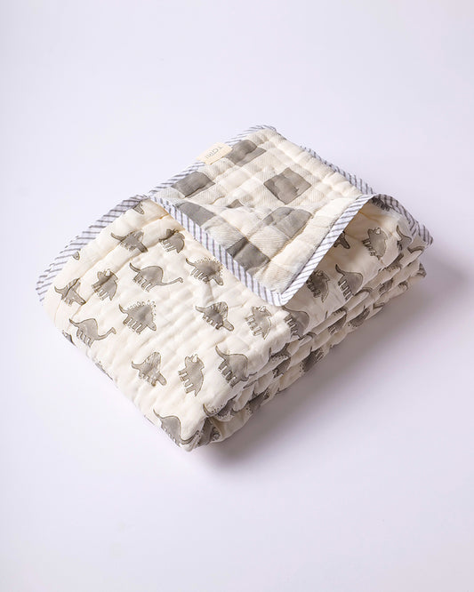 Torii Quilt for Baby-100% Cotton Muslin-Ultra Soft & Breathable-Cream-Dino-0 to 24M