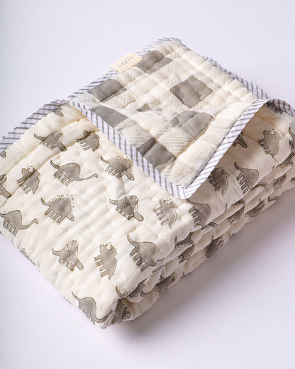 Torii Quilt for Baby-100% Cotton Muslin-Ultra Soft & Breathable-Cream-Dino-0 to 24M