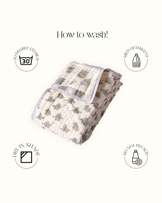 Torii Quilt for Baby-100% Cotton Muslin-Ultra Soft & Breathable-Cream-Dino-0 to 24M