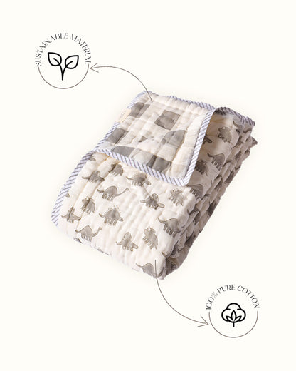 Torii Quilt for Baby-100% Cotton Muslin-Ultra Soft & Breathable-Cream-Dino-0 to 24M