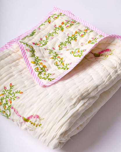 Torii Quilt for Baby-100% Cotton Muslin-Ultra Soft & Breathable-Cream-Unicorn Magic-0 to 24M