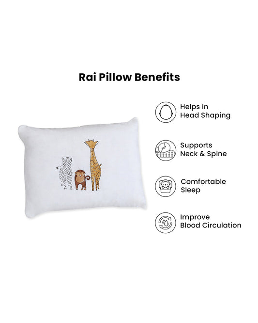 Torii Mustard Pillow-100% Cotton Muslin-Supports Head Shaping-White-Wild Life-0 to 12M