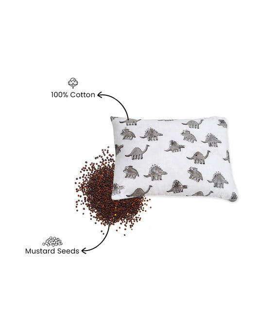 Torii Mustard Pillow-100% Cotton Muslin-Supports Head Shaping-White-Dino-0 to 12M