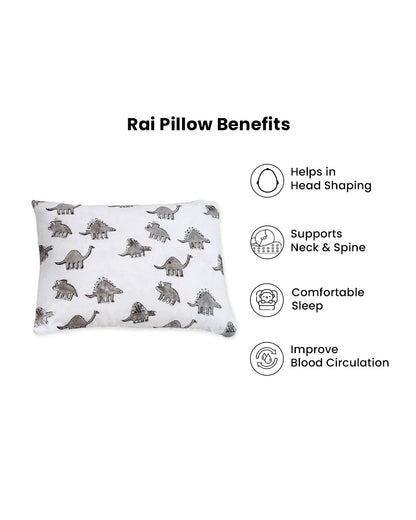 Torii Mustard Pillow-100% Cotton Muslin-Supports Head Shaping-White-Dino-0 to 12M