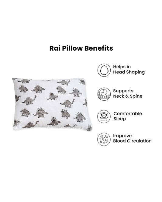 Torii Mustard Pillow-100% Cotton Muslin-Supports Head Shaping-White-Dino-0 to 12M