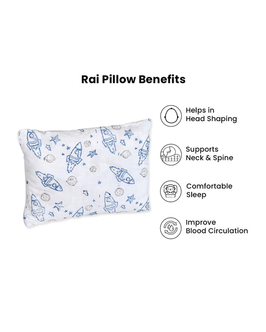 Torii Mustard Pillow-100% Cotton Muslin-Supports Head Shaping-White-Rocket Star-0 to 12M