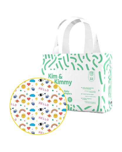 Kim & Kimmy Funny Icons Taped Diapers-NB (Upto 5Kg)-With Wetness Indicator