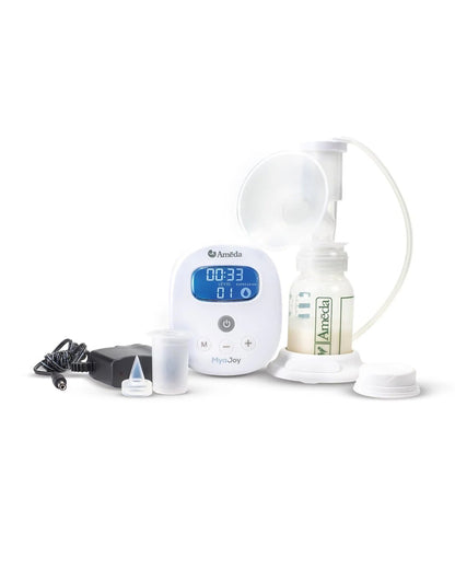 Ameda Mya Joy Single Electric Breast Pump-1 Single Hygiene Kit Milk Collection System Included with 25mm Breast Flange-Stimulation and Expression Modes-Hospital Strength (250 mmHg)-LCD Display-12 Expression Levels