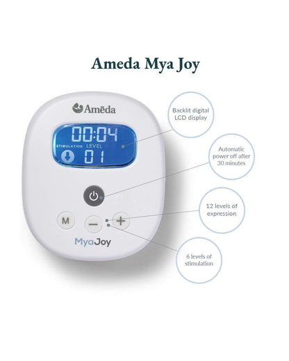 Ameda Mya Joy Single Electric Breast Pump-1 Single Hygiene Kit Milk Collection System Included with 25mm Breast Flange-Stimulation and Expression Modes-Hospital Strength (250 mmHg)-LCD Display-12 Expression Levels