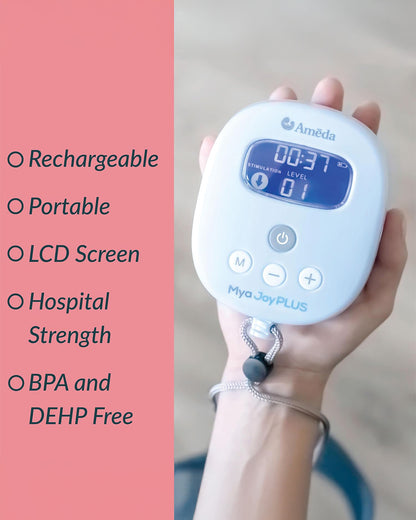 Ameda Mya Joy Plus Hospital Strength Portable Electric Breast Pump-Versatile Single or Double Pumping-Hospital Strength (250 mmHg)-LCD Display With Timer-Stimulation and Expression Modes-12 Expression Levels-Rechargeable Battery-Discreet Pumping