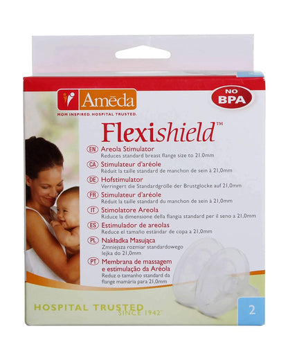 Ameda Flexishield Aerola Stimulator-Reduces Standard 25mm Flange Size to 21mm-Effective for Smaller Nipples-Provides Massage Effect-BPA/DEHP Free-Pack of 2