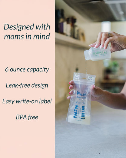 Ameda Pump'N Protect Disposable Breastmilk Storage Bags-Double Zip Seal-BPA Free-Easy to Read Markings-Integrated Adapter Holes-180 ml-Pack of 50