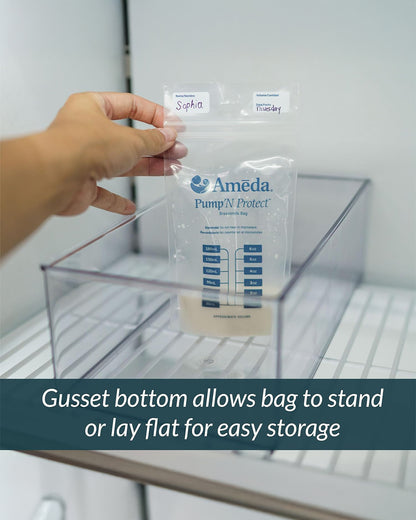 Ameda Pump'N Protect Disposable Breastmilk Storage Bags-Double Zip Seal-BPA Free-Easy to Read Markings-Integrated Adapter Holes-180 ml-Pack of 50