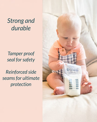 Ameda Pump'N Protect Disposable Breastmilk Storage Bags-Double Zip Seal-BPA Free-With Integrated Adapter Holes-Pack of 150-2 Adapters Included