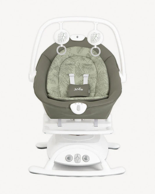 Joie Sansa 2 in 1 Baby Bouncer & Rocker-3 Position Recline-Multi Motion Soother Sways Side to Side-With Toy Bar & Two Plush Toys-For 0 to 9 Kg-Palm