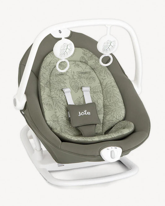 Joie Sansa 2 in 1 Baby Bouncer & Rocker-3 Position Recline-Multi Motion Soother Sways Side to Side-With Toy Bar & Two Plush Toys-For 0 to 9 Kg-Palm