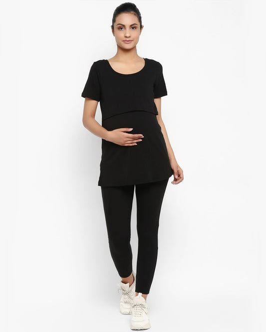 Wobbly Walk Black Maternity Nursing Top-Solid Color-Cotton-Bump Friendly