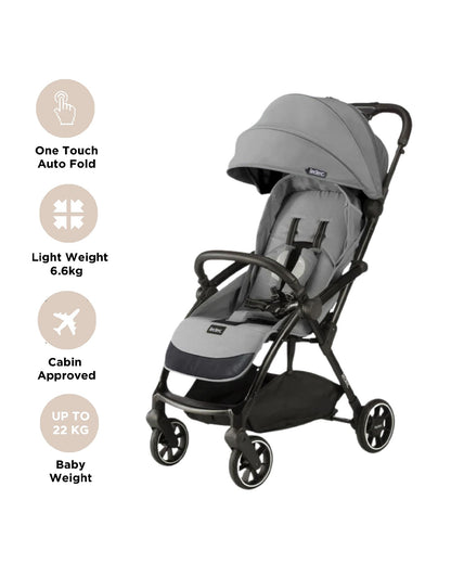 Leclerc Magic Fold Plus Cabin Friendly Stroller-Flat Reclining Seat-One Touch Fold-2 Year Warranty-for 6M to 5Y (Upto 22Kg)-Grey