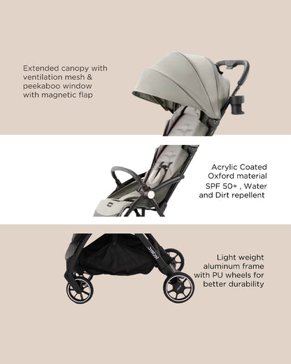 Leclerc Magic Fold Plus Cabin Friendly Stroller-Flat Reclining Seat-One Touch Fold-2 Year Warranty-for 6M to 5Y (Upto 22Kg)-Grey