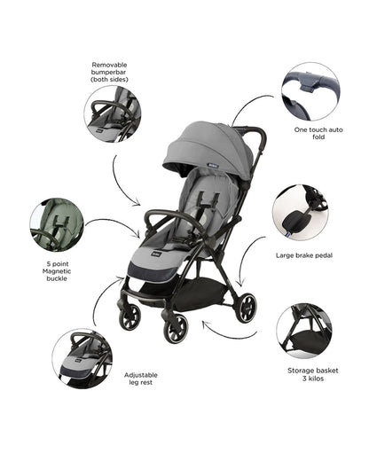 Leclerc Magic Fold Plus Cabin Friendly Stroller-Flat Reclining Seat-One Touch Fold-2 Year Warranty-for 6M to 5Y (Upto 22Kg)-Grey