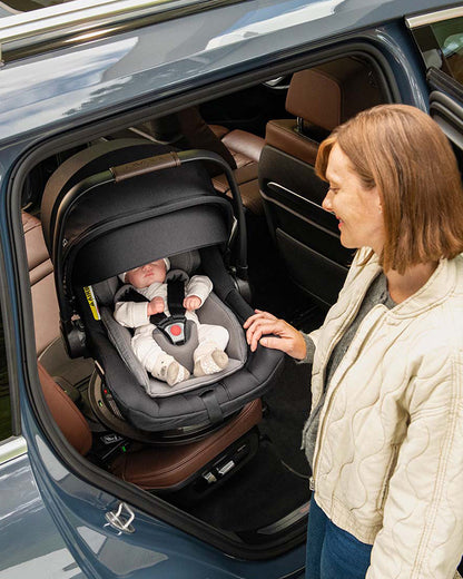 Nuna TRIV Next Stroller, Arra Next Car Seat and Base Curv Travel System-With Cup Holder-Stroller: (One Hand Fold, Upto 22 Kg)-Car Seat:(157 Degrees Flat Reclining Seat, Upto 13 Kg)-Base: (Steel Stability Leg & Swivel Lock)-Granite