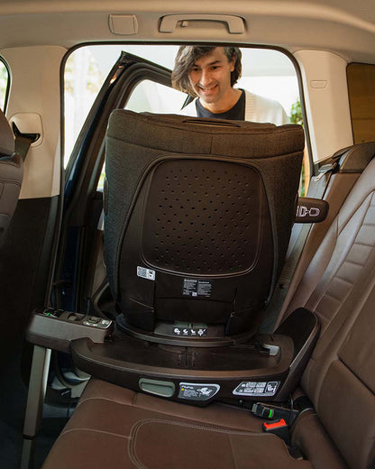 Nuna Arra Next Car Seat With Base Curv-Car Seat Features (Rear Facing, 3 Positions & 157 Degrees Flat Reclining Seat, For 0 to 1.5Y-Base Features (Smart Swivel Lock, Steel Stability Leg)-Granite & Caviar