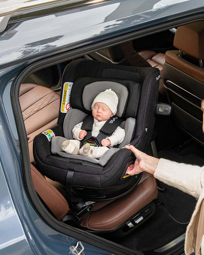 Nuna Base Curv ISOFIX Car Seat Base-Smart Swivel Lock- Button For 360 Degrees Rotation Adjustment-With Steel Stability Leg-Caviar