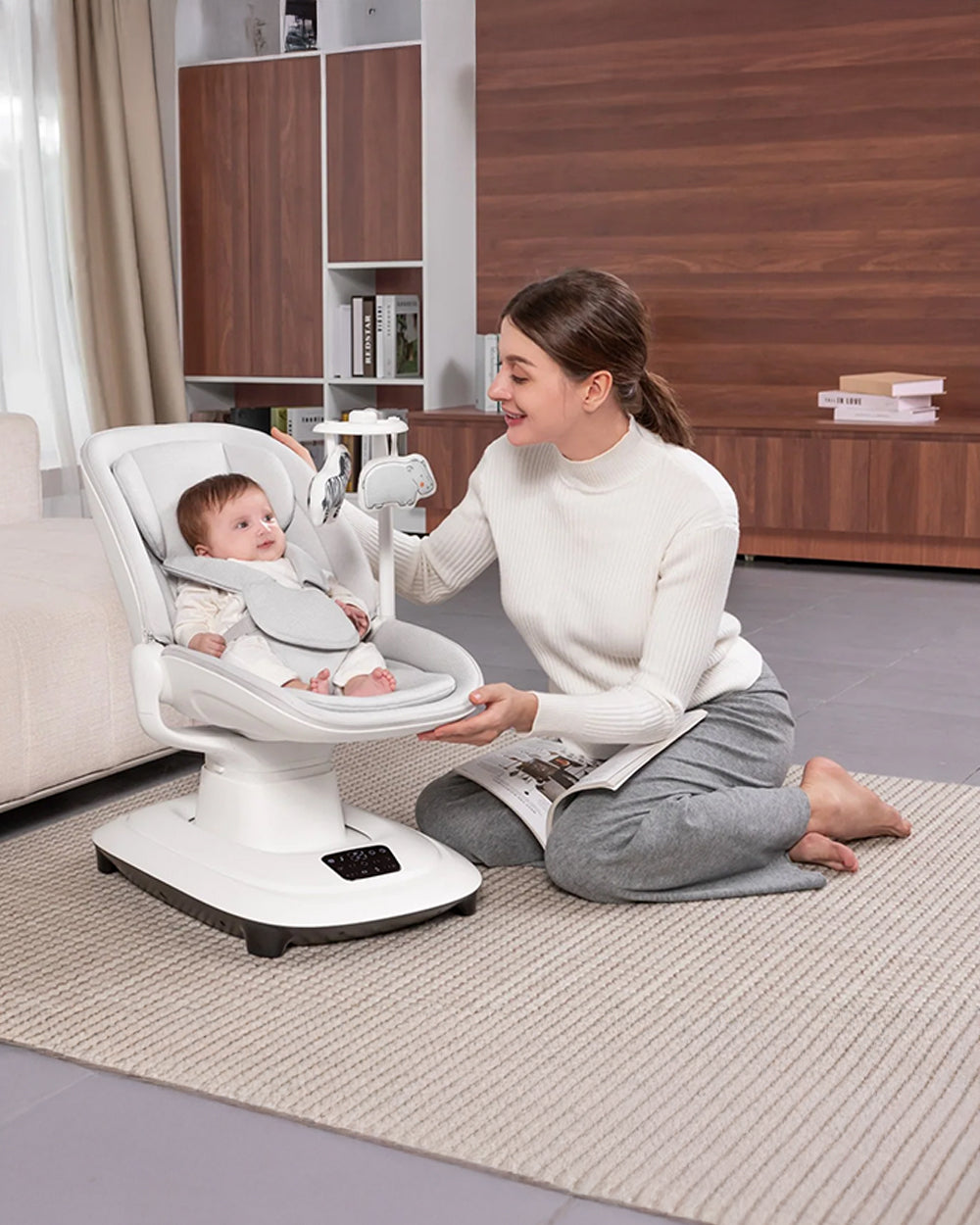 Mastela Deluxe Multi Motion Baby Cradle-Multi Recline Position-5 Point Harness-12 Built In Melodies-For to 36M (Upto 15Kg)-White