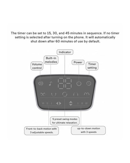 Mastela Deluxe Multi Motion Baby Cradle-Multi Recline Position-5 Point Harness-12 Built In Melodies-For 0 to 36M (Upto 15Kg)-Dark Grey