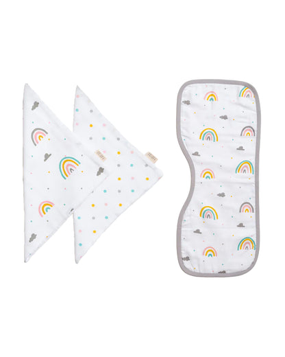 Aariro Organic Cotton Muslin Burp Cloth & Wash Cloths Combo Set-Follow The Rainbow-For Infants