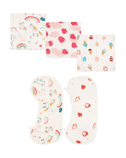 Kicks & Crawl Burp Cloths & Wash Cloths Combo Set-Super Absorbent-Pack of 5-For Infants
