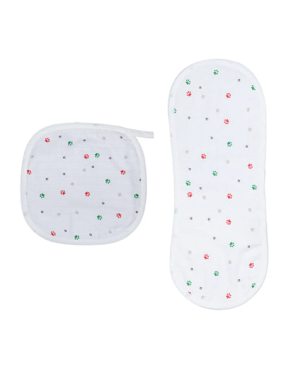 Kiddie Bunch Multi Layered Cotton Muslin Burp Cloth & Wash Cloth Combo Set-Paws-For Infants