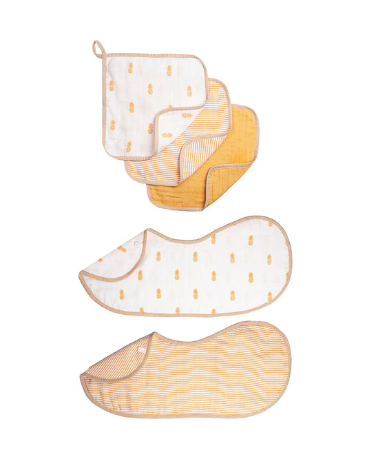 Masilo Organic Muslin Burp Cloths & Wash Cloths Combo Set-Super Absorbent-Pineapple Bliss-For Infants