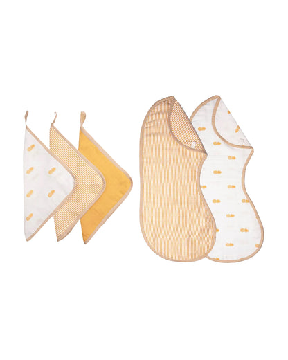 Masilo Organic Muslin Burp Cloths & Wash Cloths Combo Set-Super Absorbent-Pineapple Bliss-For Infants