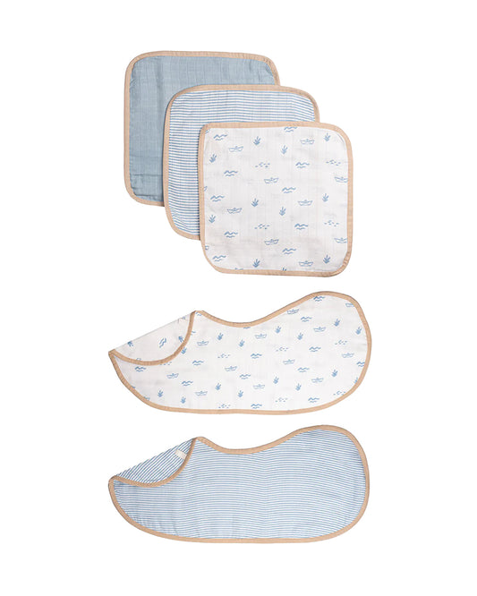 Masilo Organic Muslin Burp Cloths & Wash Cloths Combo Set-Super Absorbent-Sea Breeze-For Infants
