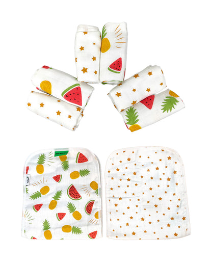 nuluv Bamboo Cotton Burp Cloths & Wash Cloths Combo Set-Comfortable & Breathable-Yellow Pineapple-For Infants