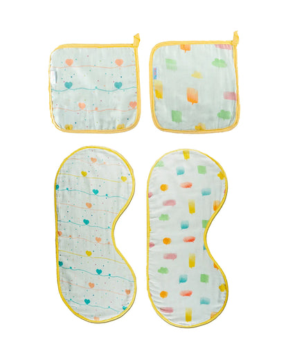 Tiny Snooze Organic Cotton Muslin-Burp Cloths & Wash Cloths Combo Set-Lost In Thoughts-For Infants