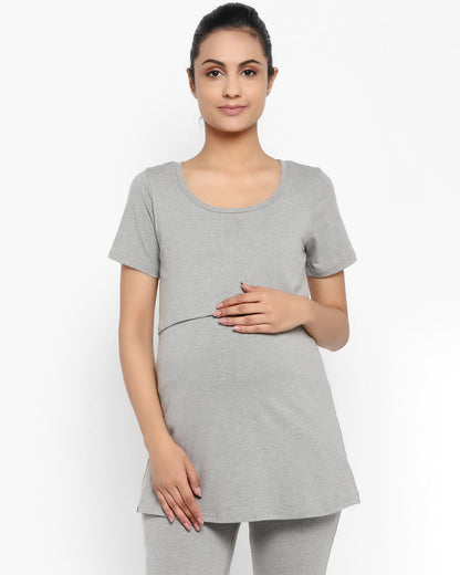 Wobbly Walk Grey Maternity Nursing Top-Solid Color-Cotton-Bump Friendly