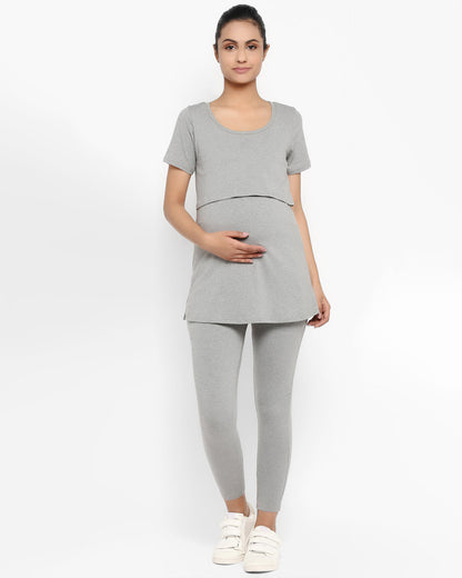 Wobbly Walk Grey Maternity Nursing Top-Solid Color-Cotton-Bump Friendly