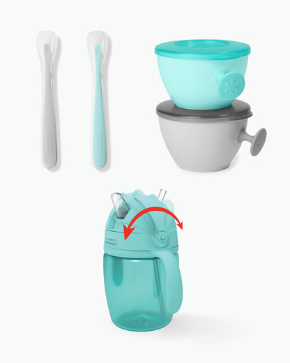 Skip Hop Easy Feed Mealtime Set-BPA Free-Pack of 5 Feeding Essentials-Teal Grey-For 3 to 36 Months
