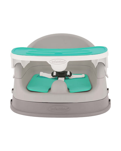 Infantino Grow-With-Me 4-in-1 Booster Seat-Converts Into Infant & Toddler Booster Seat-Two Can Dine-With Dishwasher Safe & Removable Meal Tray-3 Point Harness-For 6 to 36M-Teal & Grey