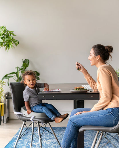 Infantino Grow-With-Me 4-in-1 Booster Seat-Converts Into Infant & Toddler Booster Seat-Two Can Dine-With Dishwasher Safe & Removable Meal Tray-3 Point Harness-For 6 to 36M-Teal & Grey