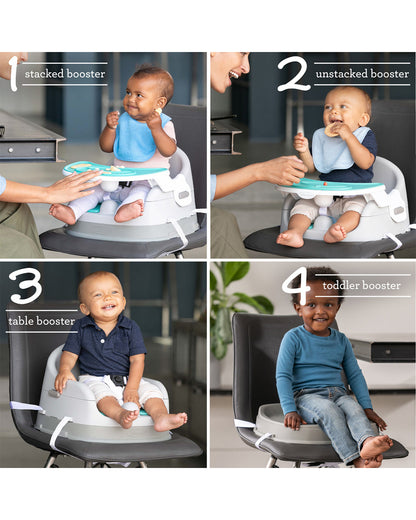 Infantino Grow-With-Me 4-in-1 Booster Seat-Converts Into Infant & Toddler Booster Seat-Two Can Dine-With Dishwasher Safe & Removable Meal Tray-3 Point Harness-For 6 to 36M-Teal & Grey